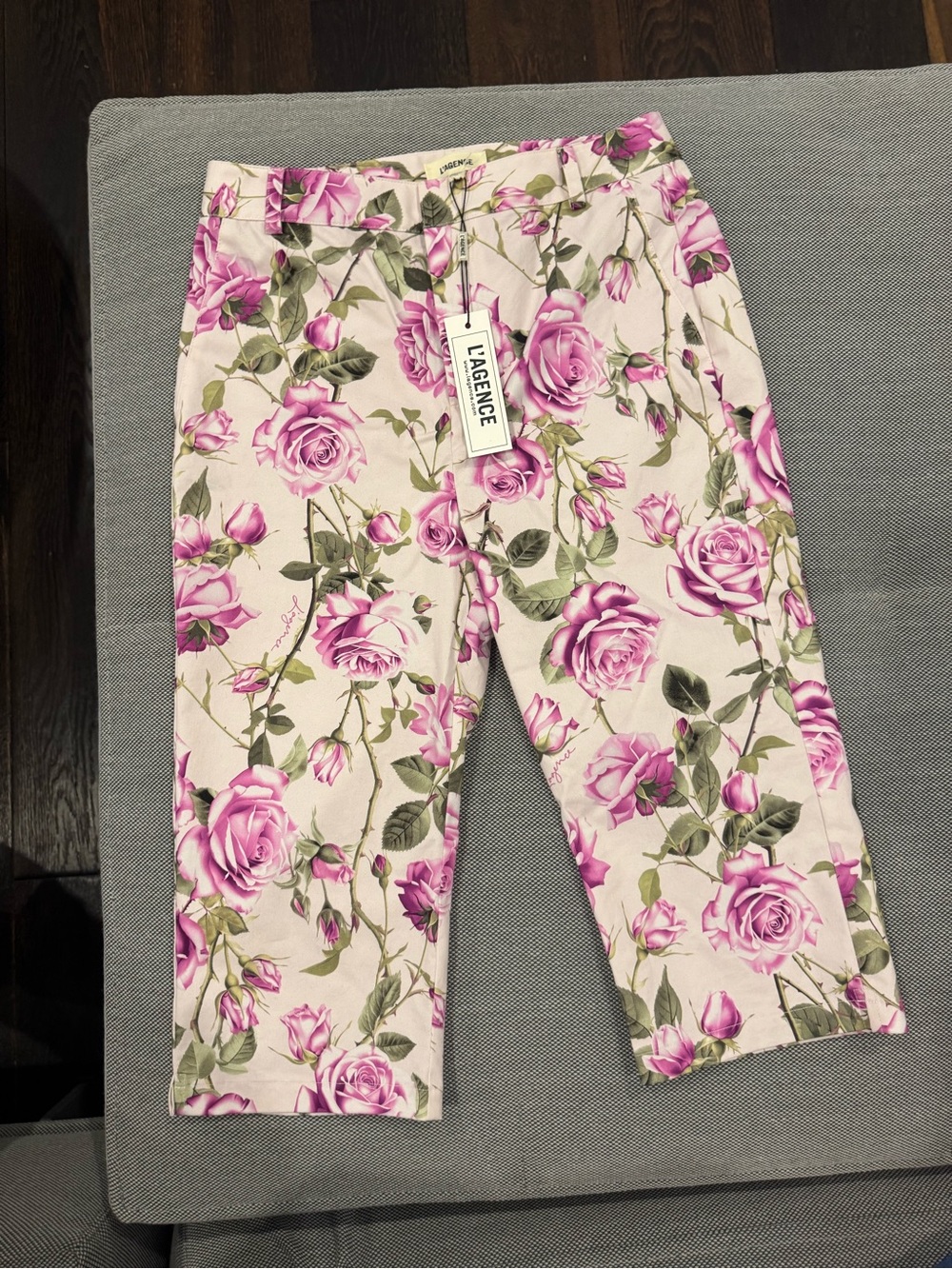 L'AGENCE Rose Print Pants in Pink and Cream